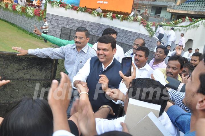 Maharashtra Chief Minister Devendra Fadnavis greets the public at his Swearing In Ceremony