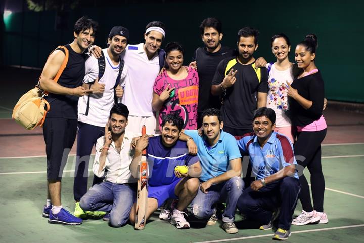 Team Kolkatta Babu Moshayes pose for the media during the practice session for Box Cricket League