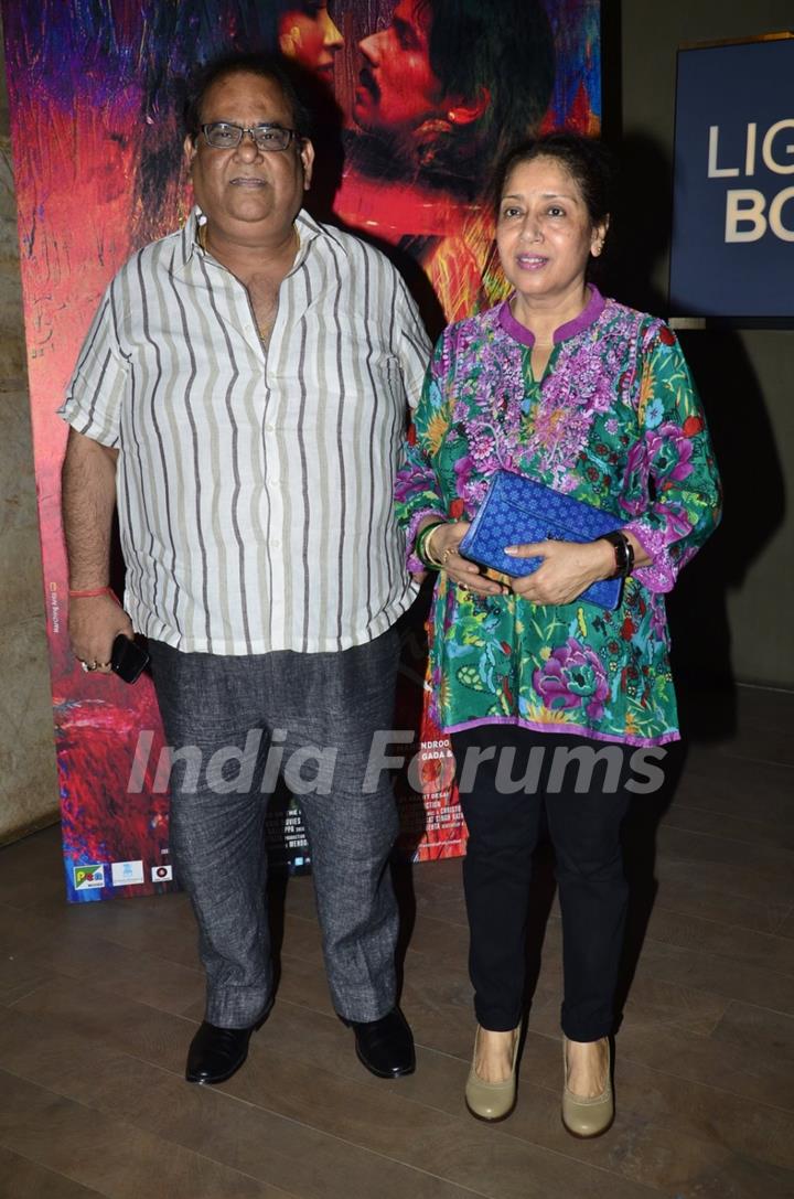 Satish Kaushik poses with wife at the Special Screening of Rang Rasiya