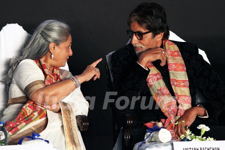 Jaya Bachchan and Amitabh Bachchan snapped while in a conversation at Kolkatta Film Festival