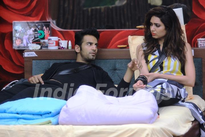 Upen Patel and Karishma Tanna in conversation in Bigg Boss 8