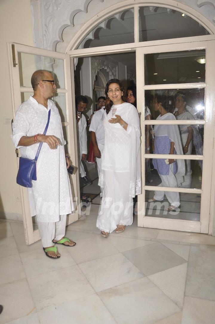 Juhi Chawla was seen at the Prayer Meet For K Sanjay's Mother