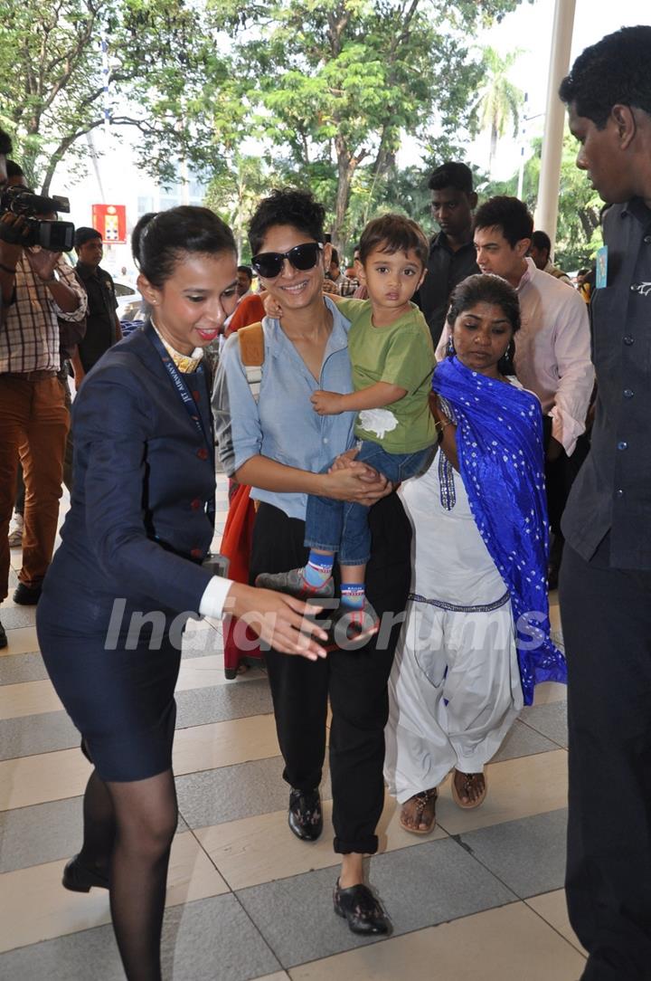 Kiran Rao along son Azad snapped at airport while leaving for Arpita Khan's Wedding