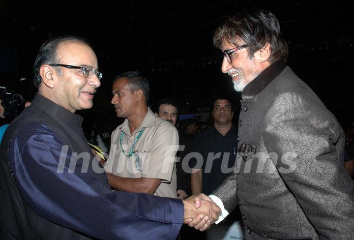 Amitabh Bachchan greets a friend at Goa Film Festival
