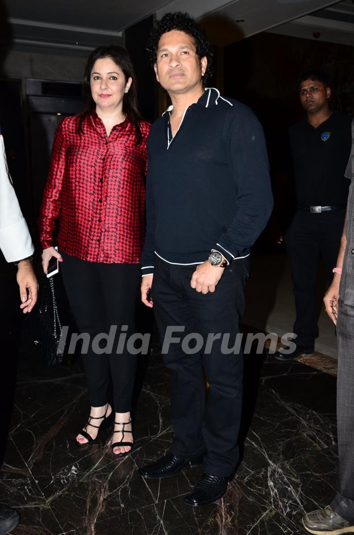 Sachin Tendulkar poses with wife at Rohit Sharma's Bash