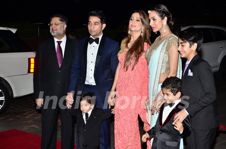 Shakeel Ladak, Amrita Arora and Malaika Arora Khan with their kids at Arpita's Reception