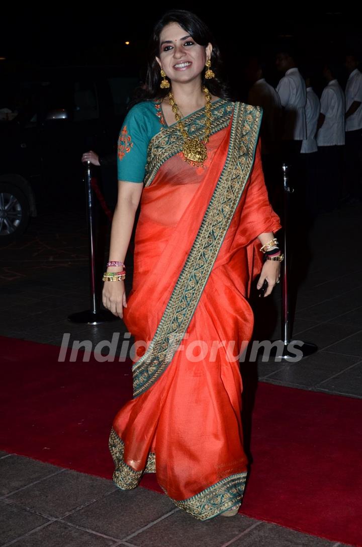 Shaina NC poses for the media at Arpita Khan's Wedding Reception