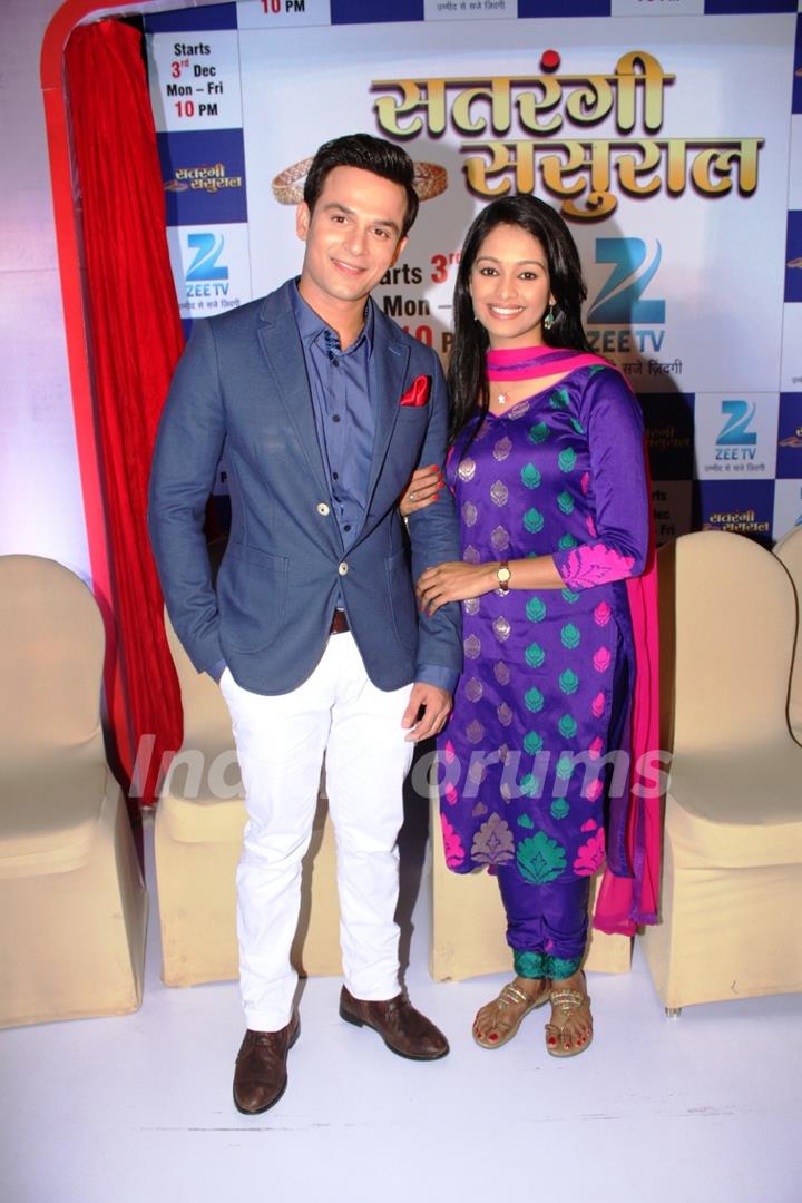 Mugdha Chaphekar and Ravish Desai pose for the media at the Launch of Satrangi Sasural