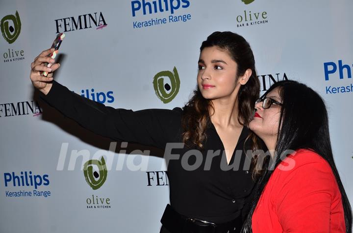 Alia Bhatt clicks a selfie with a fan at the Launch of Femina's New Cover