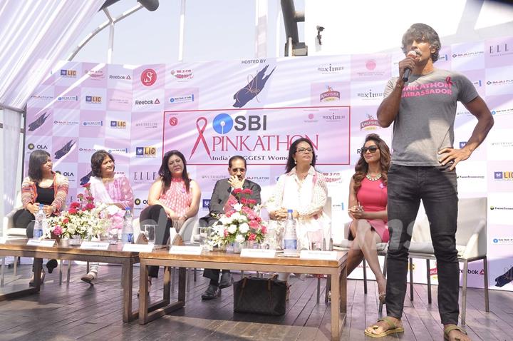 Milind Soman addresses the Launch of the 3rd Edition of Pinkathon