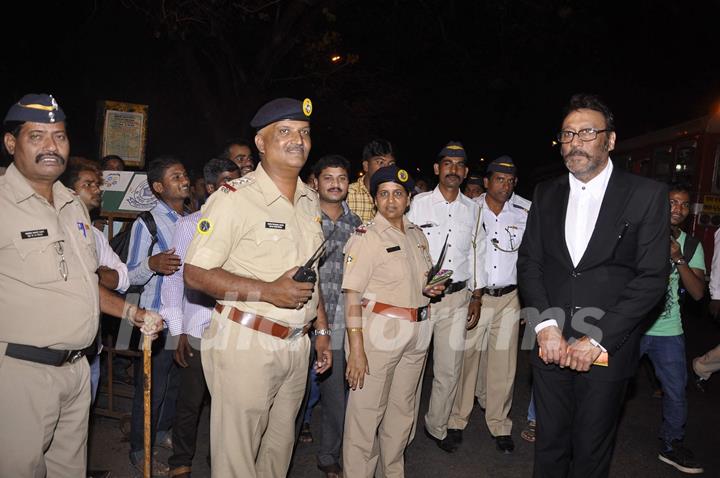 Jackie Shroff poses with Police Officials at Camel Colors Exhibition