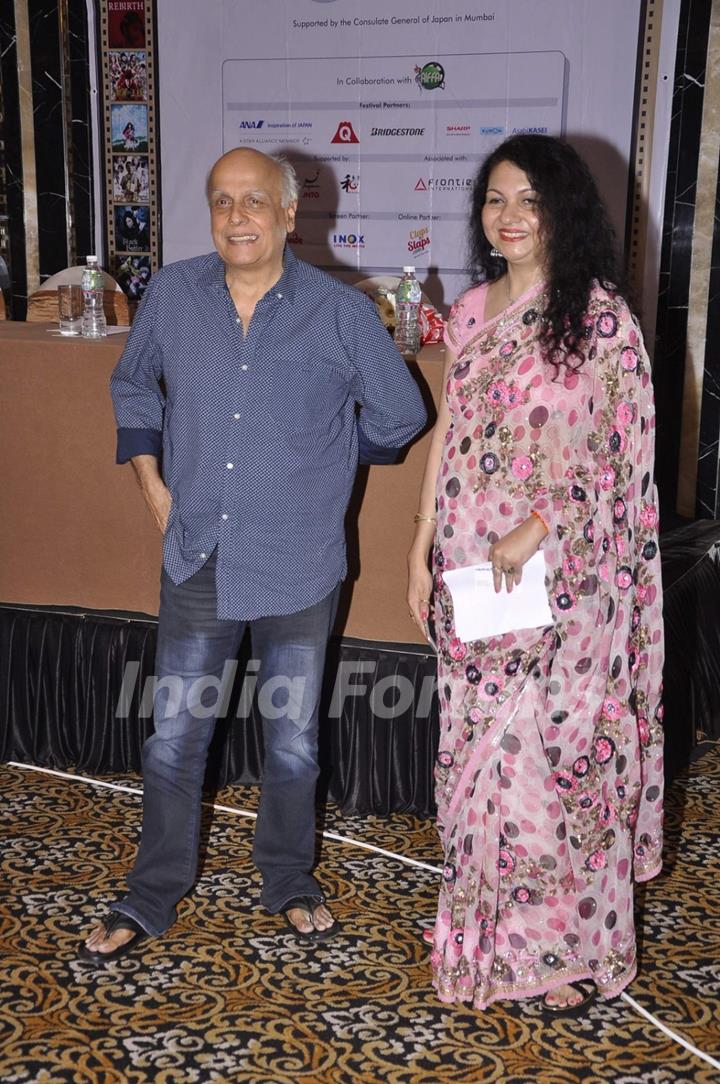 Mahesh Bhatt poses with a guest at Japan Film Festival Meet