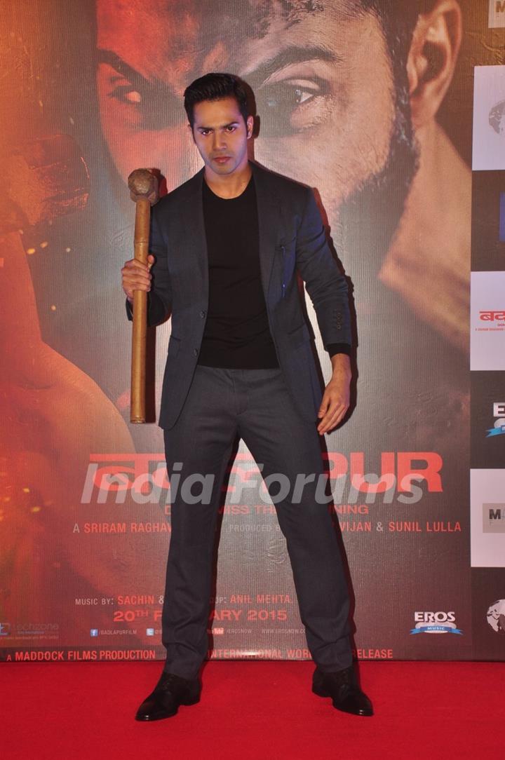 Varun Dhawan poses for the media at the Trailer Launch of Badlapur