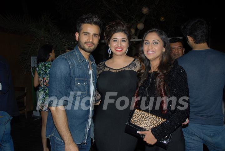 Karan Tacker and Krystle Dsouza pose with Vahbbiz Dorabjee Dsena at her Birthday Bash