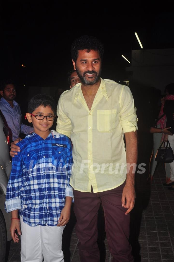 Prabhu Deva poses with his son at the Special Screening of Action Jackson