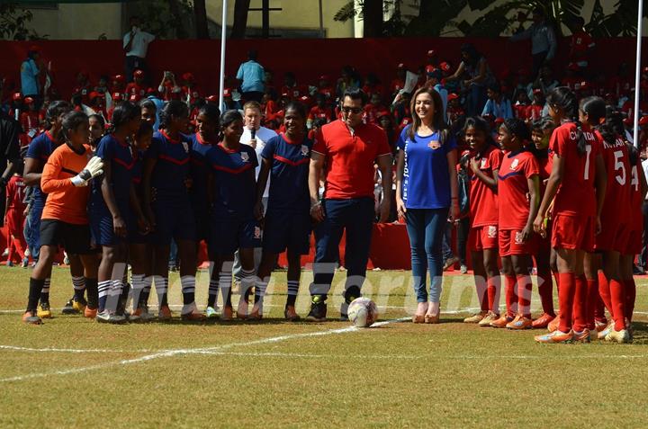 Salman Khan and Nita Ambani at the Launch of '#grassroots football movement'