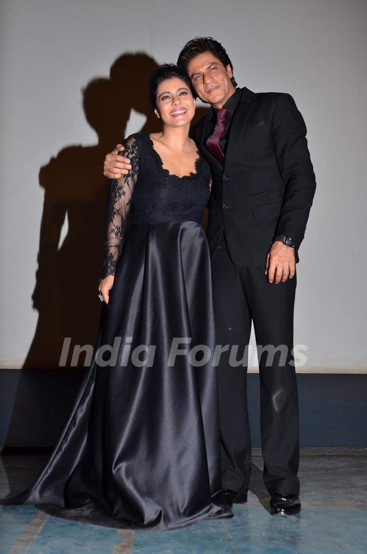 Shah Rukh Khan and Kajol Devgn pose for the media at the Celebration of 1000 Week Completion of DDLJ