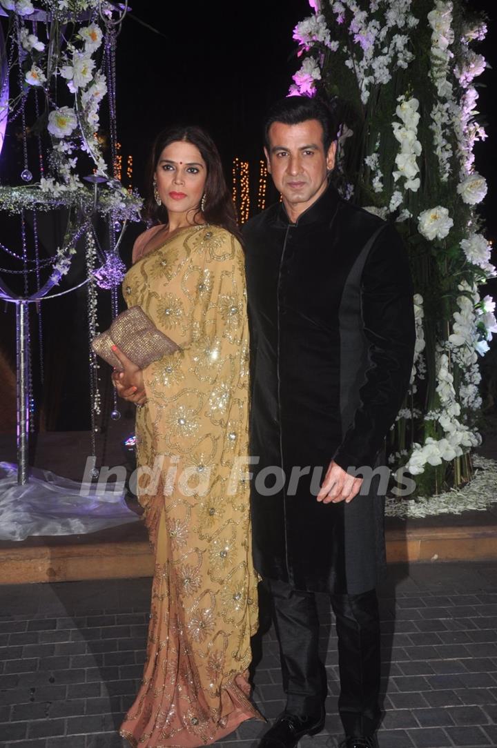 Ronit Roy poses with his wife at the Sangeet Ceremony of Riddhi Malhotra and Tejas Talwalkar