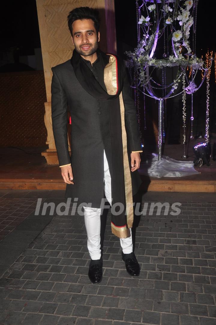 Jackky Bhagnani poses for the media at the Sangeet Ceremony of Riddhi Malhotra and Tejas Talwalkar