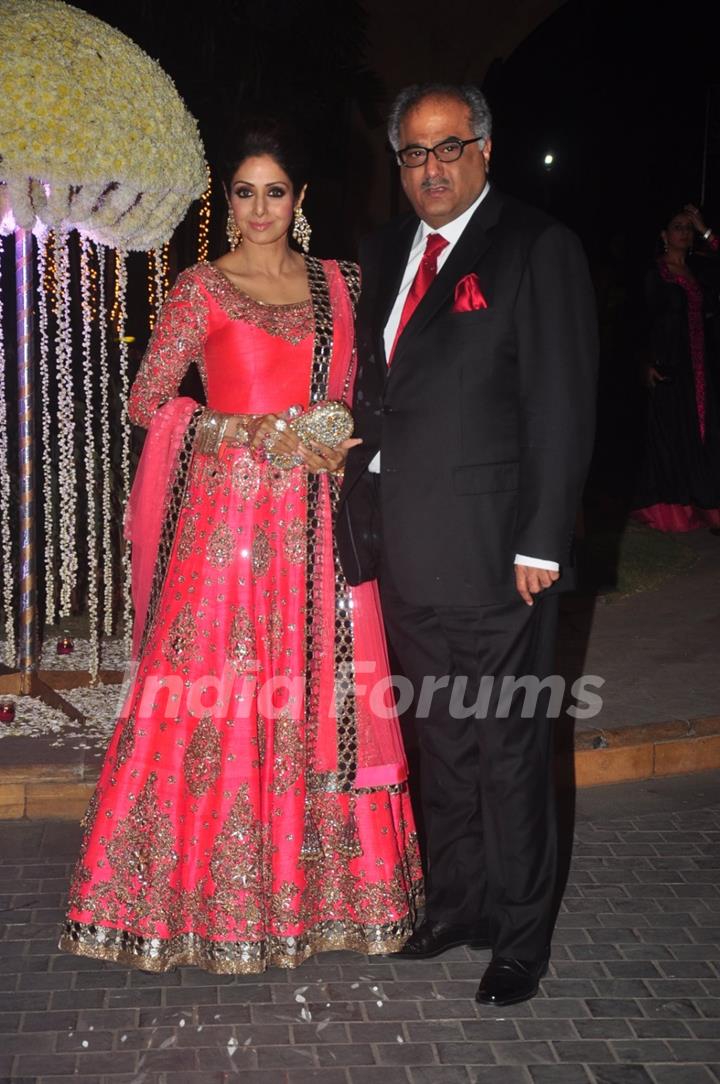 Boney Kapoor and Sridevi Kapoor pose at the Wedding Reception of Riddhi Malhotra and Tejas Talwalkar