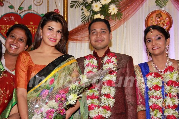 Jacqueline Fernandes poses with the Newly Wedded Couple