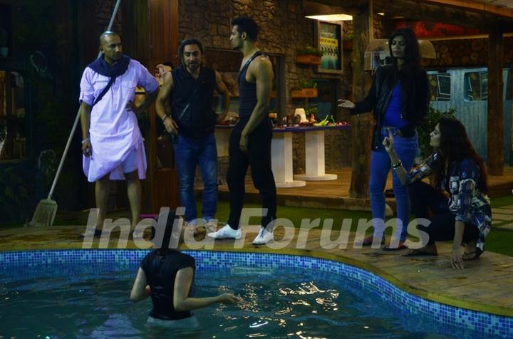 Contestants during the task Kabhi Haa Kabhi Naa on Bigg Boss 8