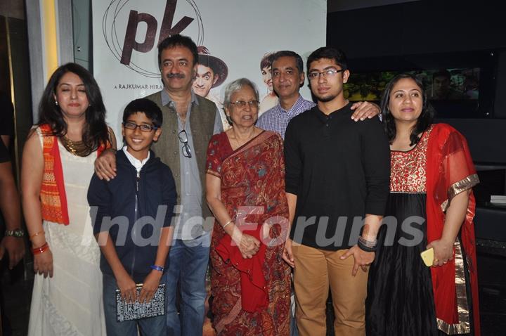 Rajkumar Hirani poses with guests at the Special Screening of P.K. for the Cast and Crew