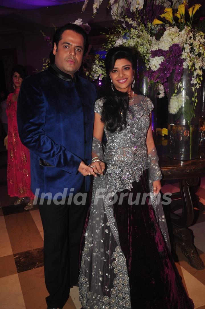 Uday and Shirin pose for the media at their Sangeet Ceremony