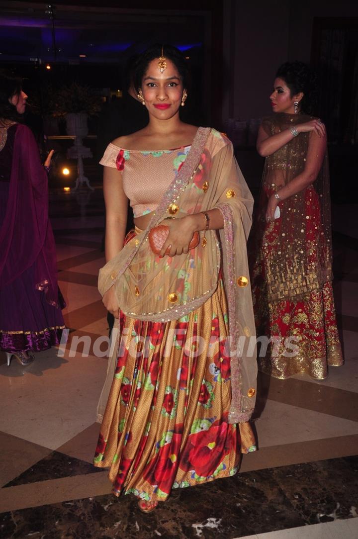 Masaba Gupta poses for the media at Uday and Shirin's Sangeet Ceremony