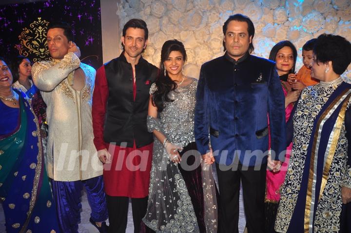 Hrithik Roshan poses with Uday and Shirin at their Sangeet Ceremony