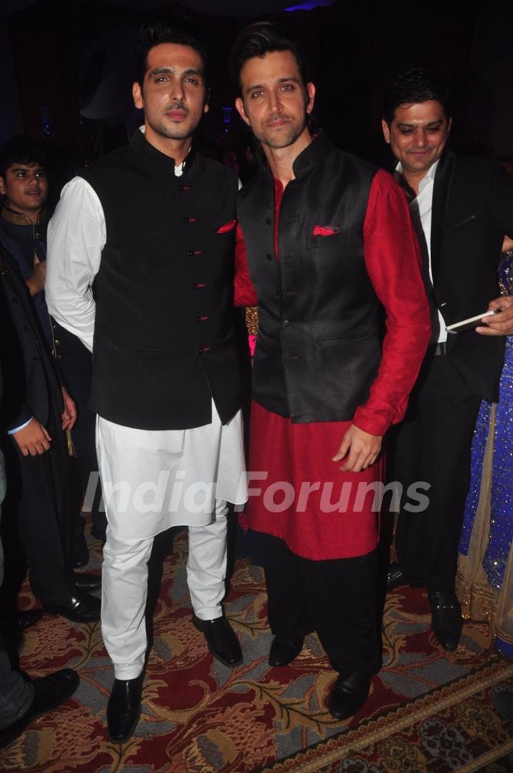 Hrithik Roshan and Zayed Khan pose for the media at Uday and Shirin's Sangeet Ceremony