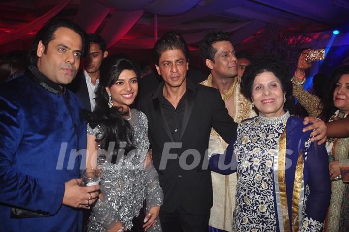 Shah Rukh Khan poses with Uday and Shirin at their Sangeet Ceremony