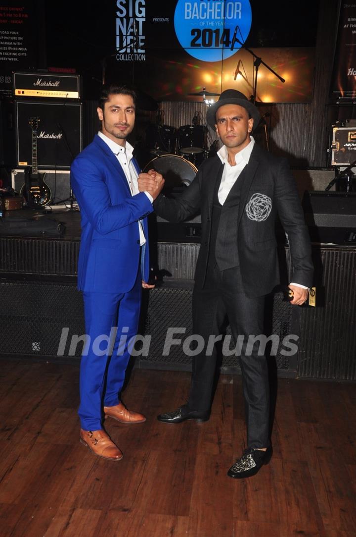 Vidyut Jamwal and Ranveer Singh pose for the media at FHM Bachelor of the Year Bash