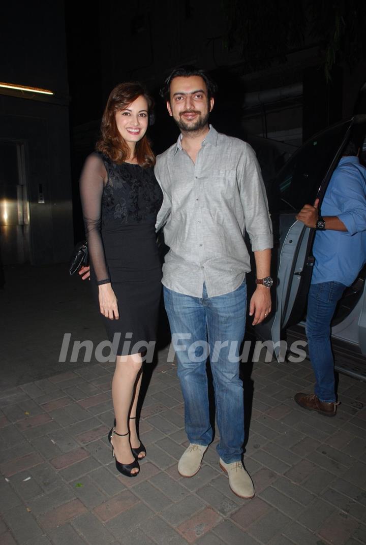 Dia Mirza and Sahil Sangha pose for the media at Jackky Bhagnani's Birthday Bash