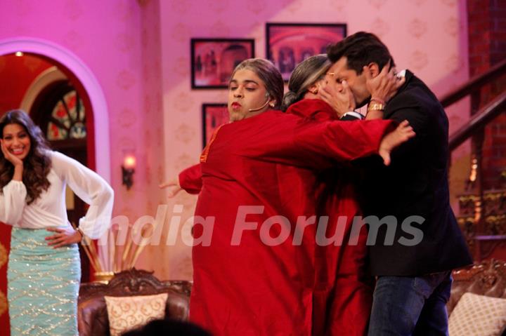 Dadi gives Karan Singh Grover a Shagun ki pappi at the Promotions of Alone