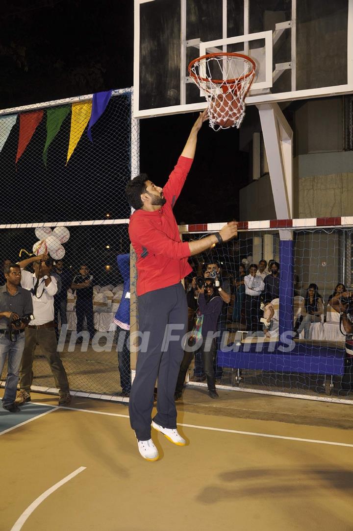 Abhishek Bachchan  playing basket ball at Jamnabai Narsee School's World-class Multisport Court