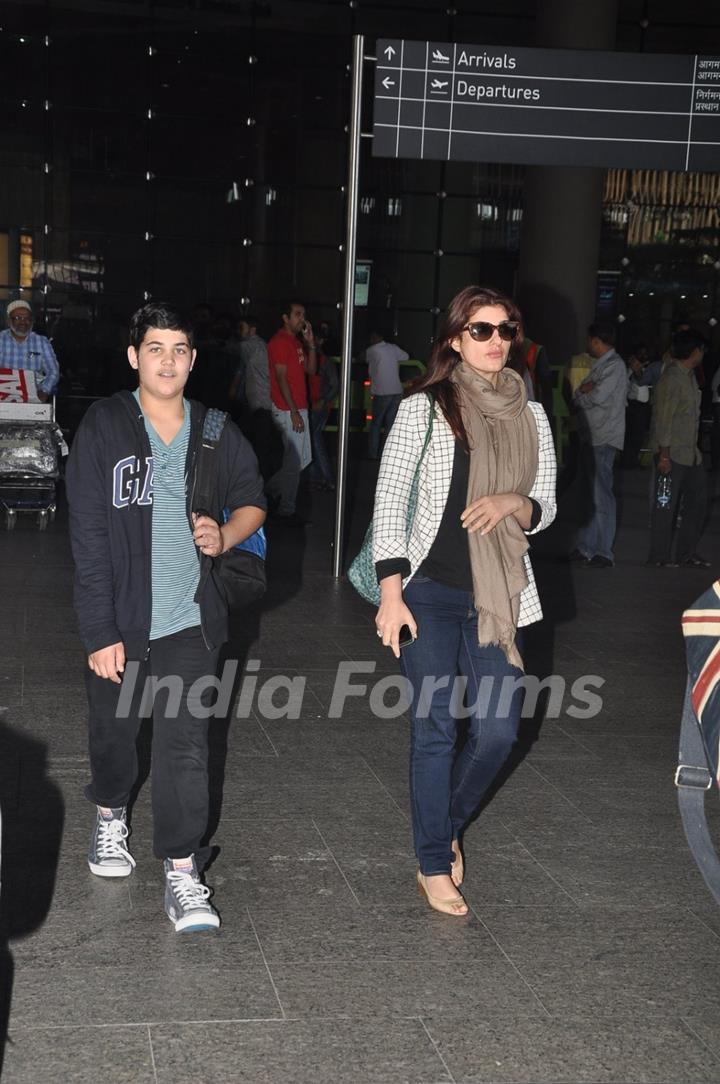 Twinkle Khanna was snapped with son Aarav at Airport