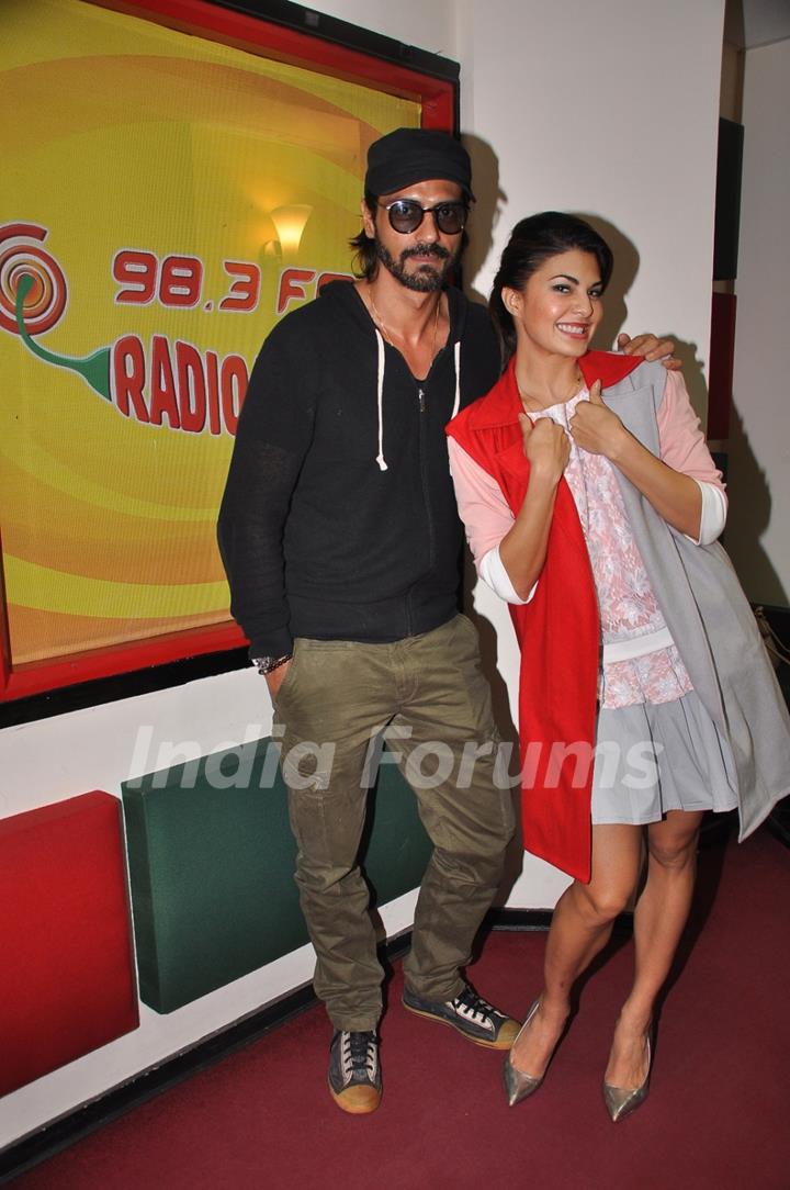 Arjun Rampal and Jacqueline Fernandes pose for the media at the Promotions of Roy