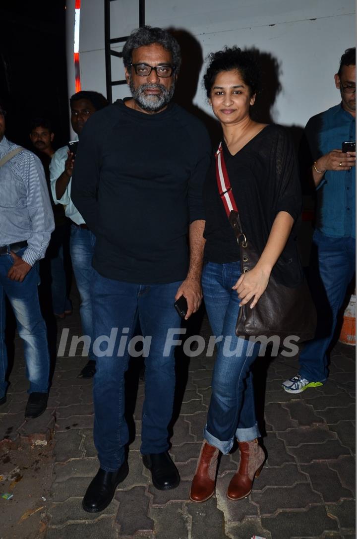 R. Balki and Gauri Shinde pose for the media at the Trailer Launch of Shamitabh