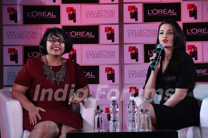 Aishwarya Rai Bachchan intaracts with the audience at Launch of L'Oreal Paris Moist Matte Collection