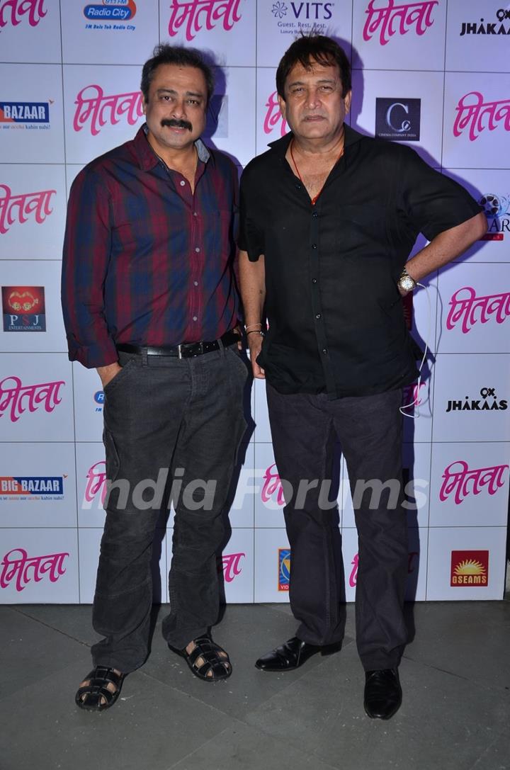 Sachin Khedekar and Mahesh Manjrekar pose for the media at the Music Launch of Marathi Movie Mitwa