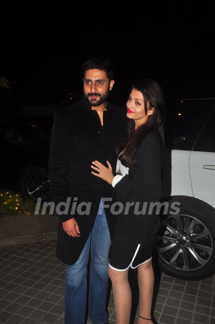 Abhishek Bachchan and Aishwarya Rai Bachchan pose for the media at Farah Khan's Birthday Bash