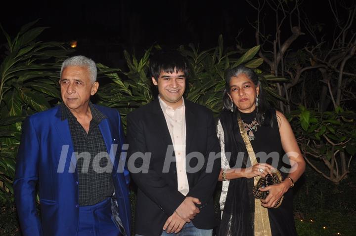 Vivaan Shah poses with parents Ratna Pathak and Naseeruddin Shah at Farah Khan's Birthday Bash