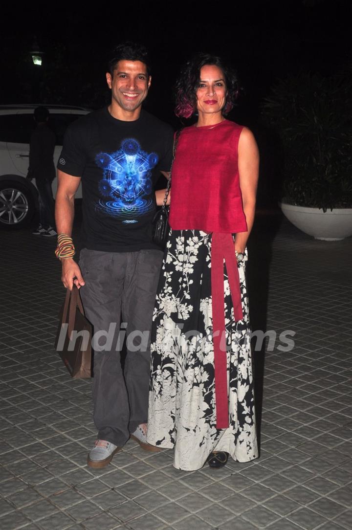 Farhan Akhtar and Adhuna Akhtar pose for the media at Farah Khan's Birthday Bash