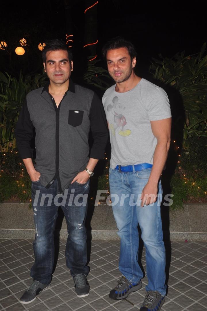 Arbaaz Khan and Sohail Khan pose for the media at Farah Khan's Birthday Bash