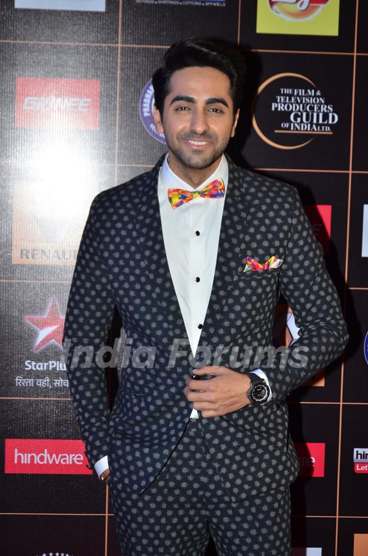 Ayushmann Khurrana poses for the media at Star Guild Awards