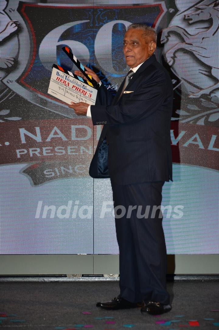 A A Nadiadwala gives the clap at the Launch of Hera Pheri 3