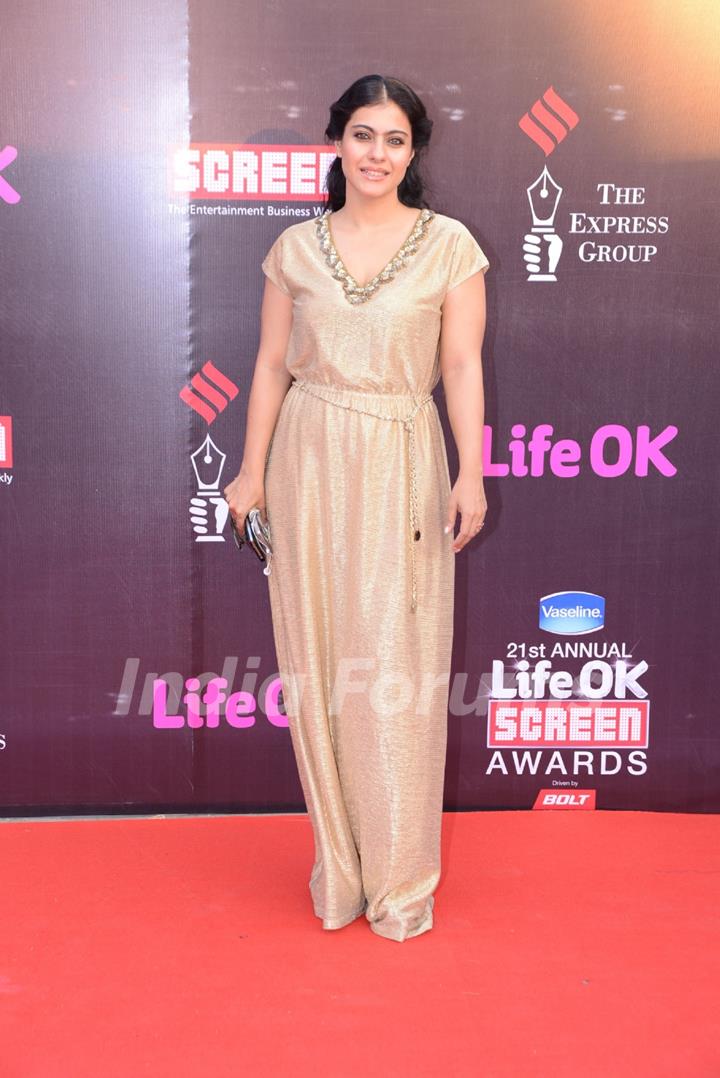 Kajol Devgn poses for the media at 21st Annual Life OK Screen Awards Red Carpet