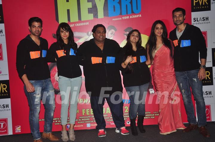 Team poses for the media at the Launch of the Movie Hey Bro