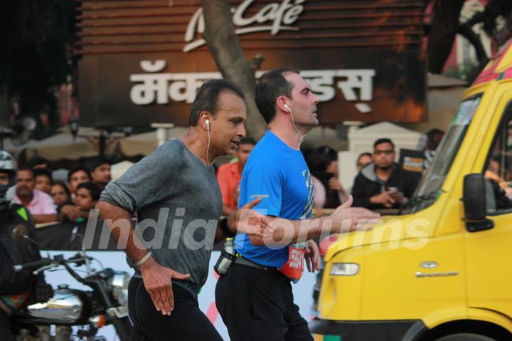 Anil Ambani was snapped at Standard Chartered Mumbai Marathon 2015